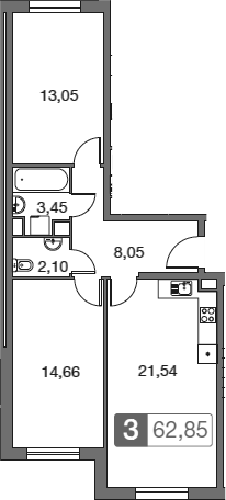 Планировка — Равновесие, 3-комн., 63 м²