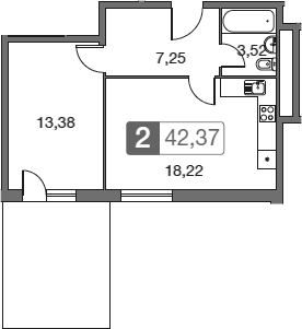 Планировка — Равновесие, 2-комн., 42 м²