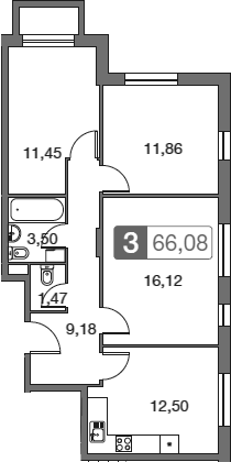 Планировка — Равновесие, 3-комн., 66 м²