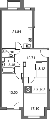 Планировка — Равновесие, 3-комн., 74 м²