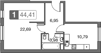 Планировка — Равновесие, 1-комн., 45 м²