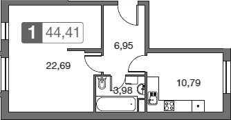 Планировка — Равновесие, 1-комн., 45 м²