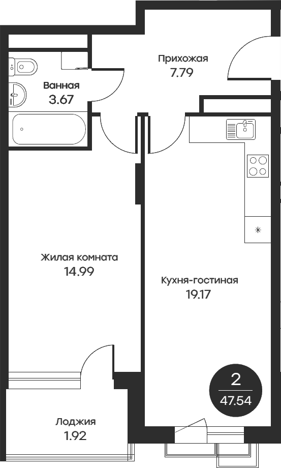 Планировка — Равновесие, 2-комн., 47 м²