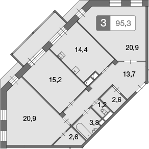 Планировка — Ново-Никольское, 3-комн., 95 м²
