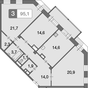 Планировка — Ново-Никольское, 3-комн., 95 м²