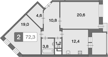 Планировка — Ново-Никольское, 2-комн., 72 м²