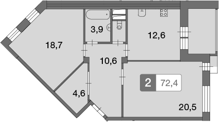 Планировка — Ново-Никольское, 2-комн., 72 м²