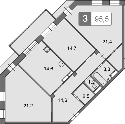 Планировка — Ново-Никольское, 3-комн., 95 м²