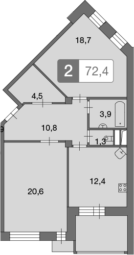 Планировка — Ново-Никольское, 2-комн., 73 м²