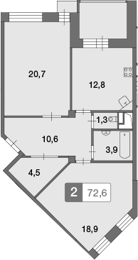 Планировка — Ново-Никольское, 2-комн., 73 м²