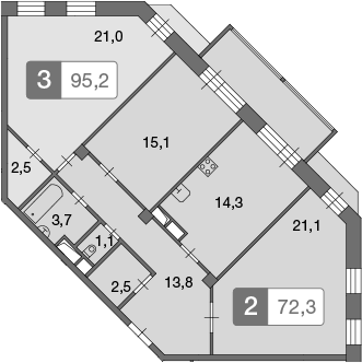 Планировка — Ново-Никольское, 3-комн., 95 м²