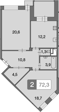 Планировка — Ново-Никольское, 2-комн., 73 м²