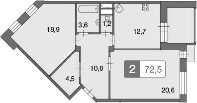 Планировка — Ново-Никольское, 2-комн., 72 м²