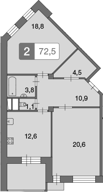 Планировка — Ново-Никольское, 2-комн., 72 м²