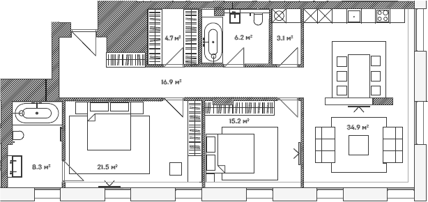 Планировка — Lumin, 3-комн., 111 м²