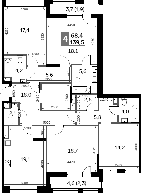 Планировка — Sydney City, 4-комн., 135 м²