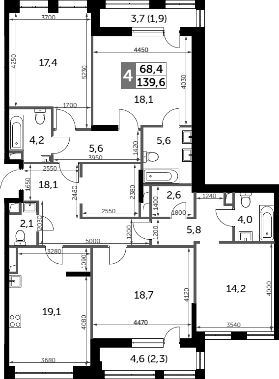 Планировка — Sydney City, 4-комн., 135 м²