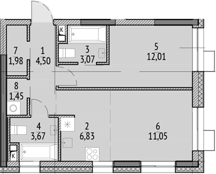 Планировка — N'ICE LOFT, 2-комн., 45 м²