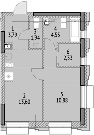 Планировка — N'ICE LOFT, 1-комн., 37 м²