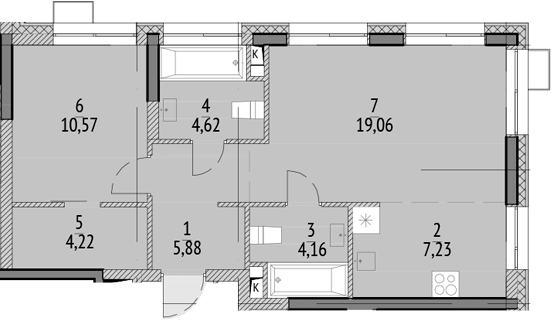 Планировка — N'ICE LOFT, 2-комн., 56 м²