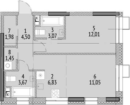 Планировка — N'ICE LOFT, 2-комн., 45 м²