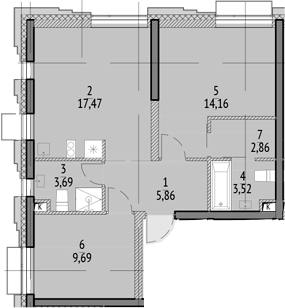 Планировка — N'ICE LOFT, 2-комн., 57 м²