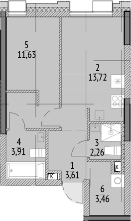 Планировка — N'ICE LOFT, 1-комн., 39 м²