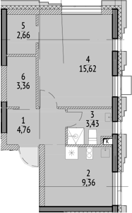 Планировка — N'ICE LOFT, 1-комн., 39 м²