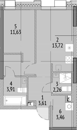 Планировка — N'ICE LOFT, 1-комн., 39 м²
