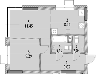 Планировка — N'ICE LOFT, 2-комн., 43 м²