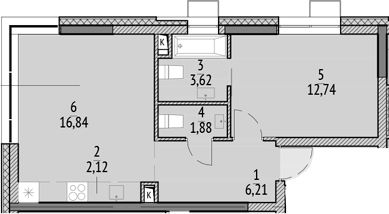 Планировка — N'ICE LOFT, 2-комн., 43 м²