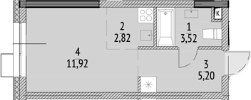 Планировка — N'ICE LOFT, Студия, 23 м²