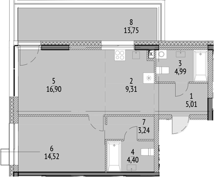 Планировка — N'ICE LOFT, 2-комн., 58 м²