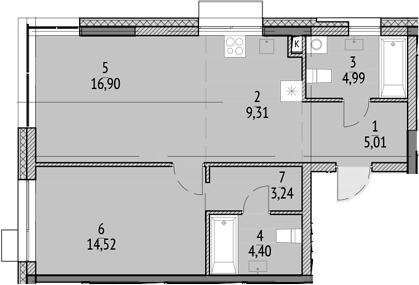 Планировка — N'ICE LOFT, 2-комн., 58 м²