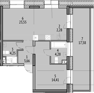 Планировка — N'ICE LOFT, 2-комн., 58 м²