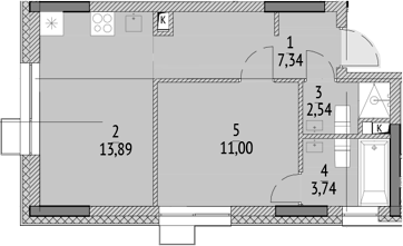Планировка — N'ICE LOFT, 1-комн., 39 м²