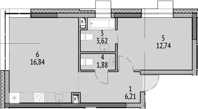 Планировка — N'ICE LOFT, 2-комн., 43 м²