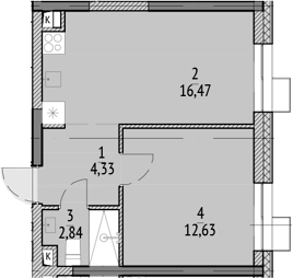 Планировка — N'ICE LOFT, 2-комн., 36 м²