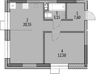 Планировка — N'ICE LOFT, 2-комн., 44 м²