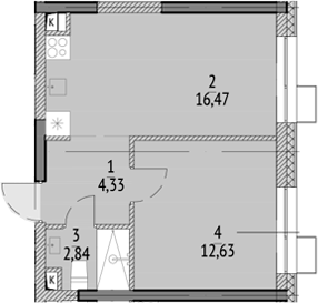 Планировка — N'ICE LOFT, 2-комн., 36 м²