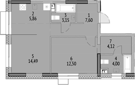 Планировка — N'ICE LOFT, 2-комн., 52 м²