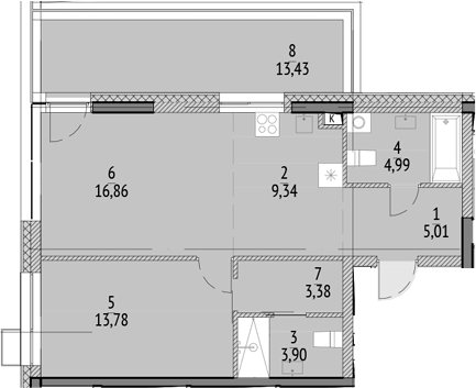Планировка — N'ICE LOFT, 2-комн., 57 м²