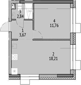 Планировка — N'ICE LOFT, 2-комн., 36 м²