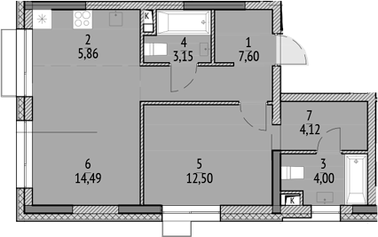 Планировка — N'ICE LOFT, 2-комн., 52 м²