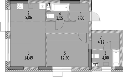 Планировка — N'ICE LOFT, 2-комн., 52 м²