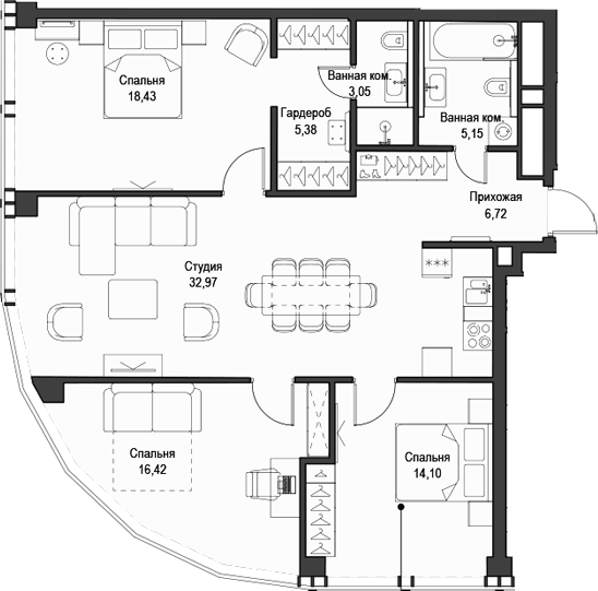 Планировка — Феймос, 4-комн., 102 м²