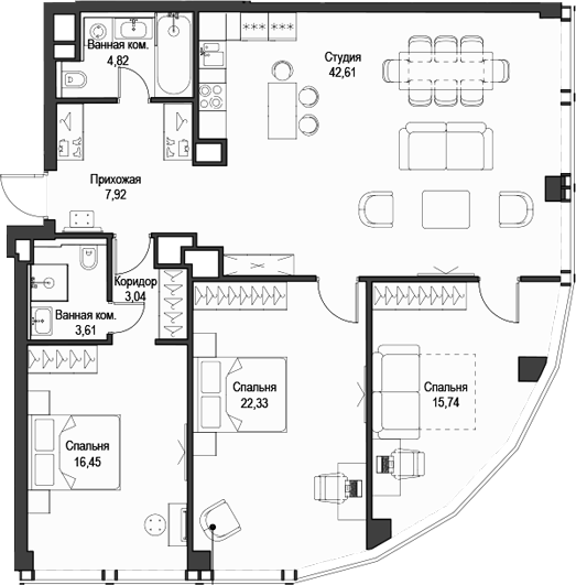 Планировка — Феймос, 4-комн., 117 м²