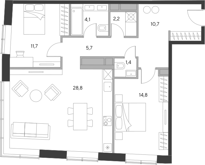 Планировка — Дом Чкалов, 3-комн., 80 м²