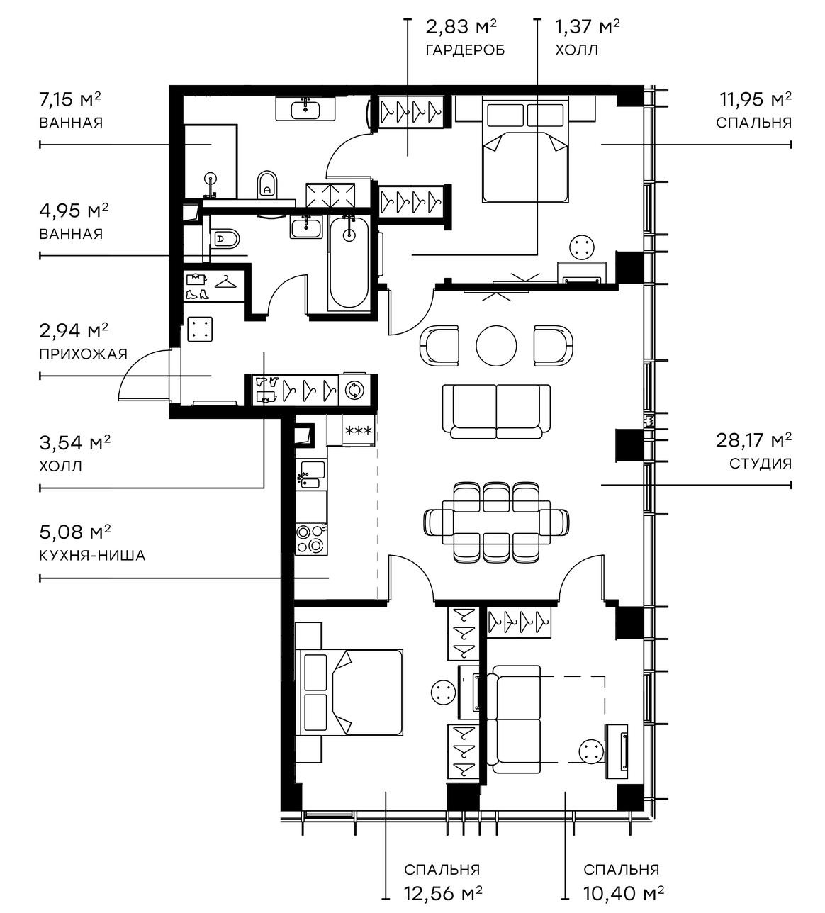 Планировка — Симфония 34, 4-комн., 91 м²