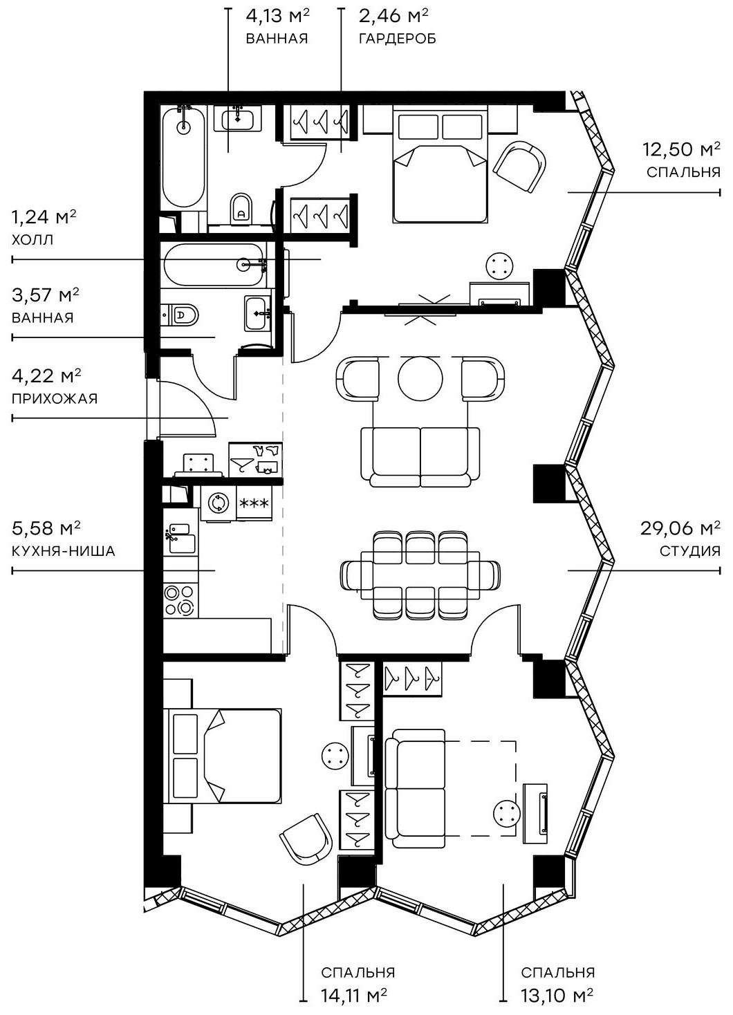 Планировка — Симфония 34, 4-комн., 90 м²